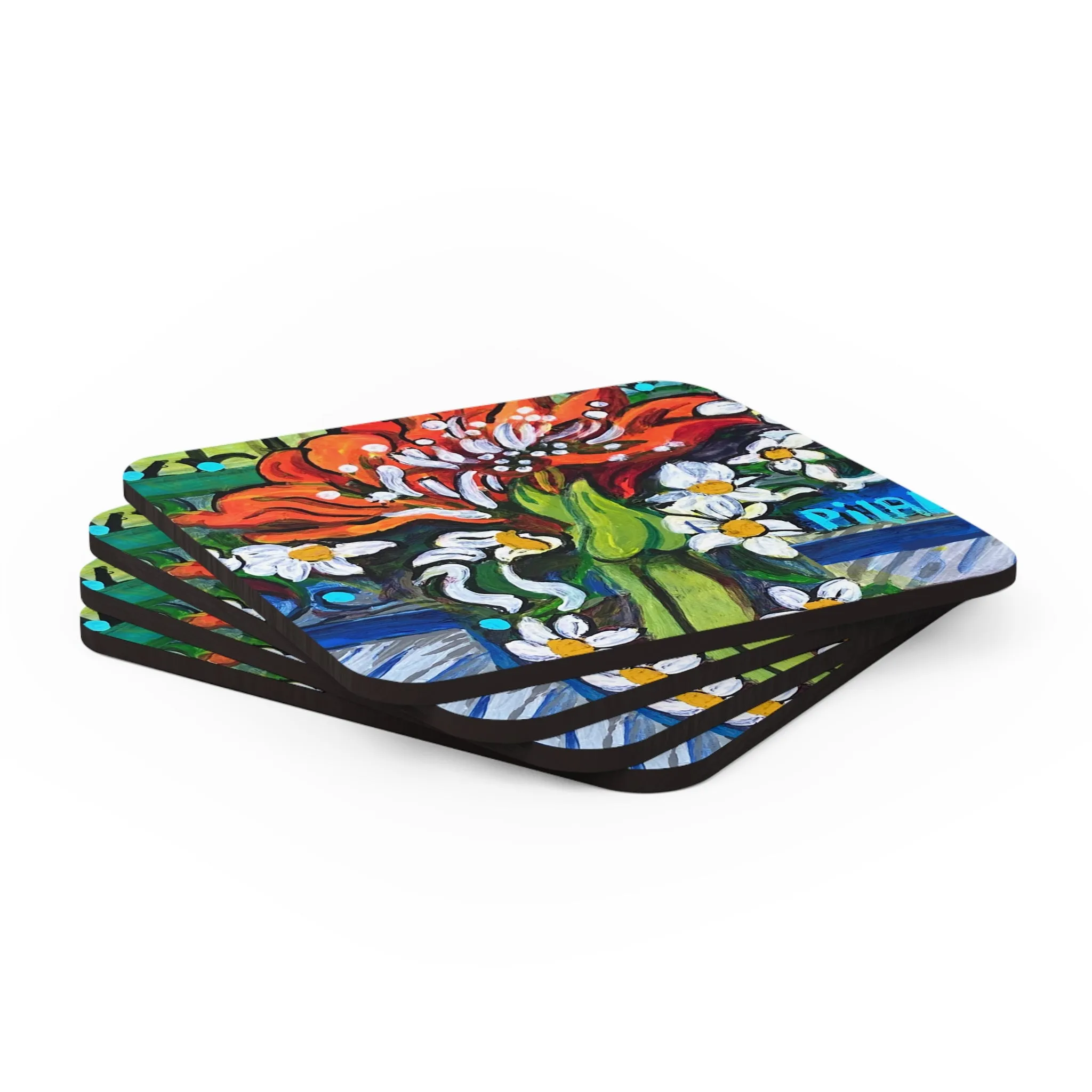 Corkwood Coaster Set - Winter Amaryllis
