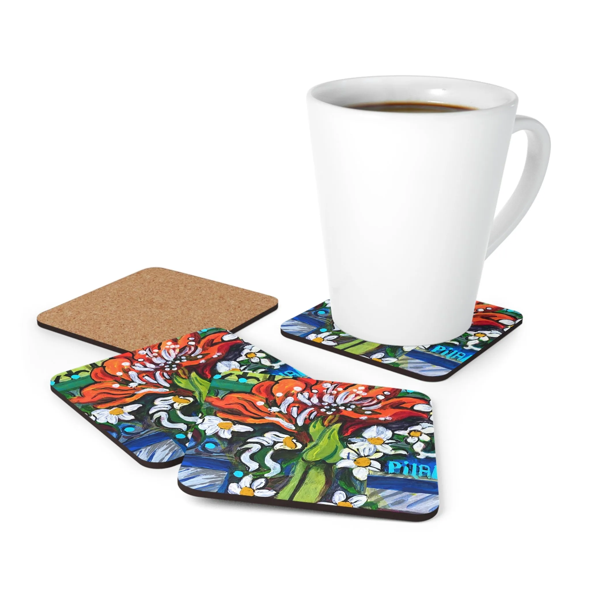 Corkwood Coaster Set - Winter Amaryllis
