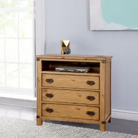 Cottage Style Wooden Media Chest With Three Drawers, Brown By Benzara