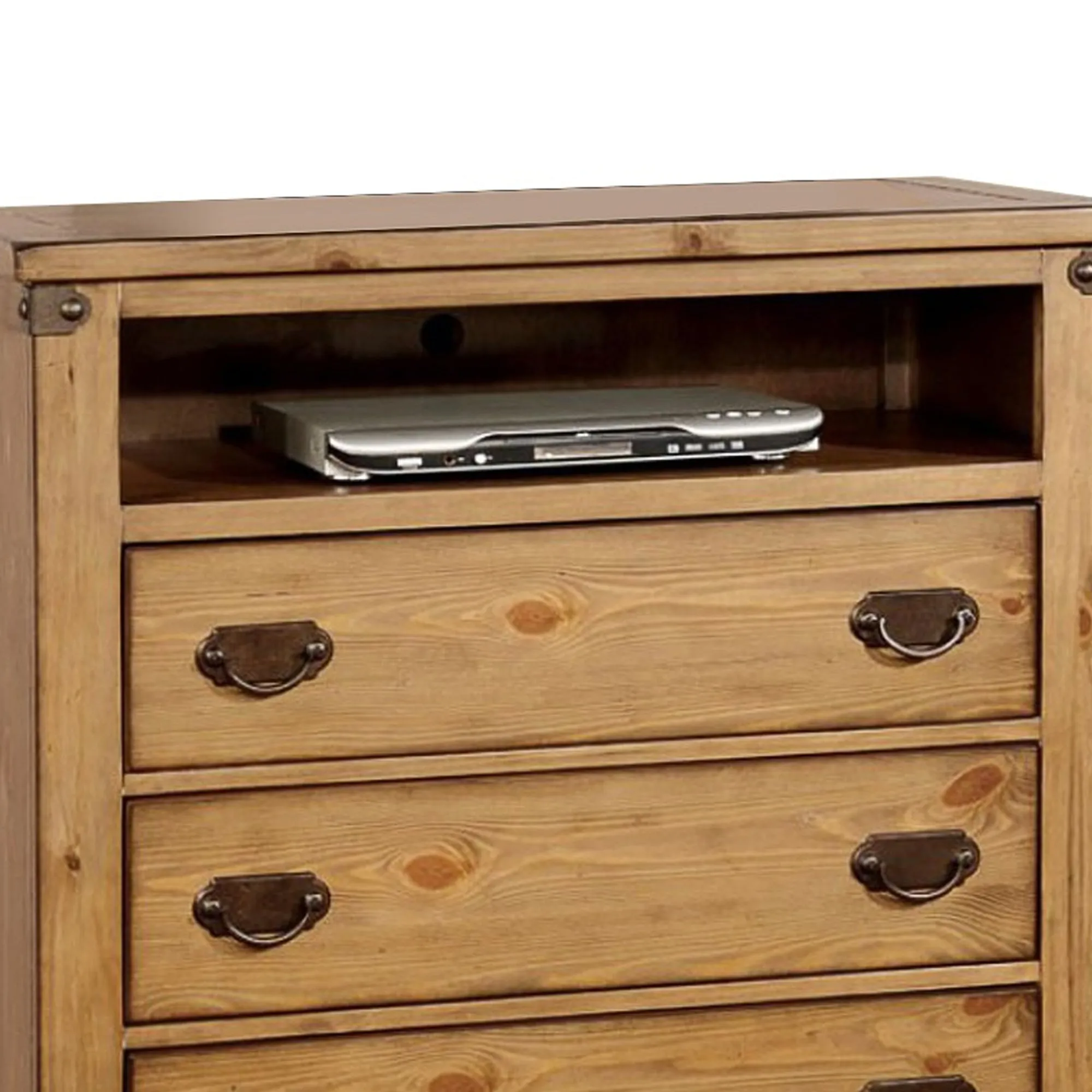 Cottage Style Wooden Media Chest With Three Drawers, Brown By Benzara