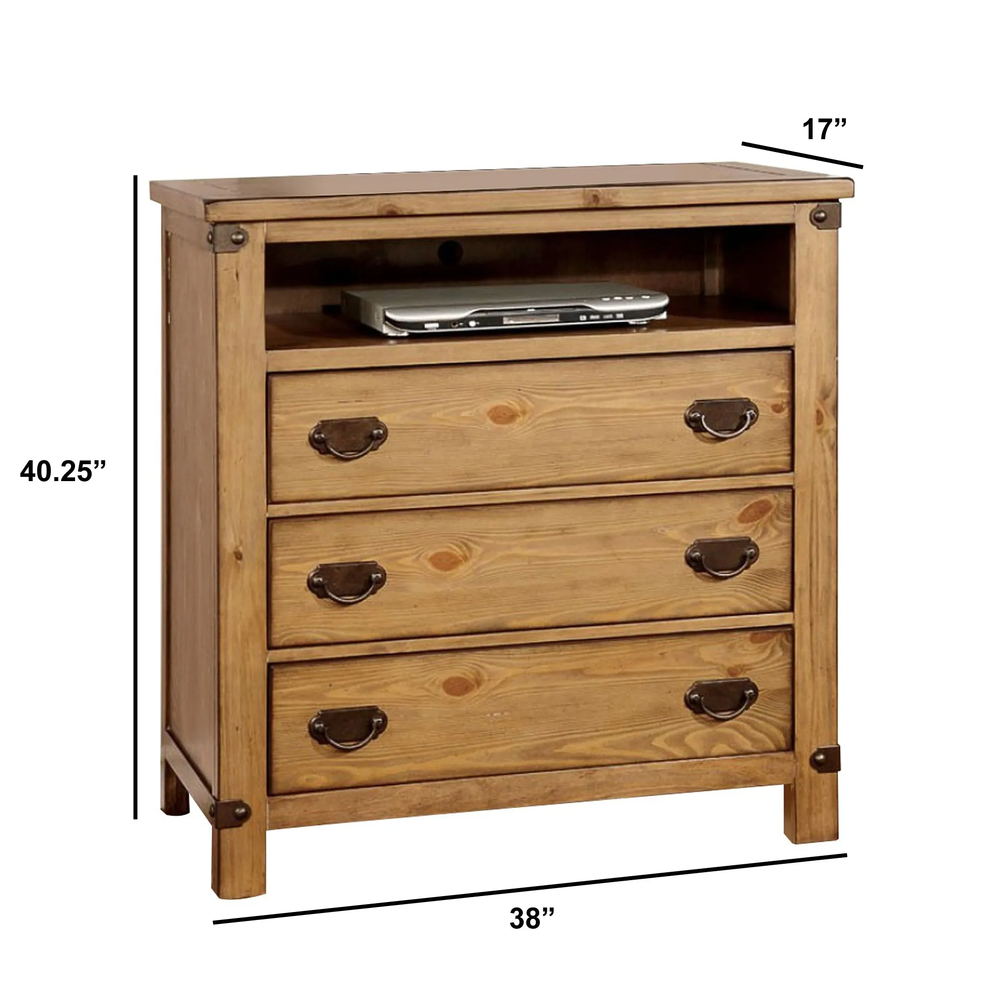 Cottage Style Wooden Media Chest With Three Drawers, Brown By Benzara