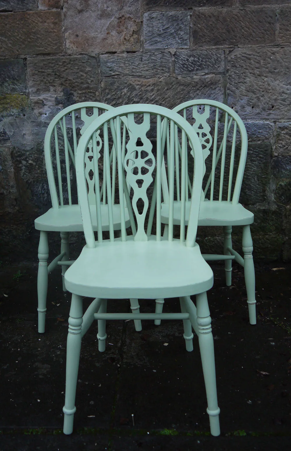Custom Listing for David 3 hand painted wheelback dining chairs in Fusion Mineral Paint Upper Canada Green