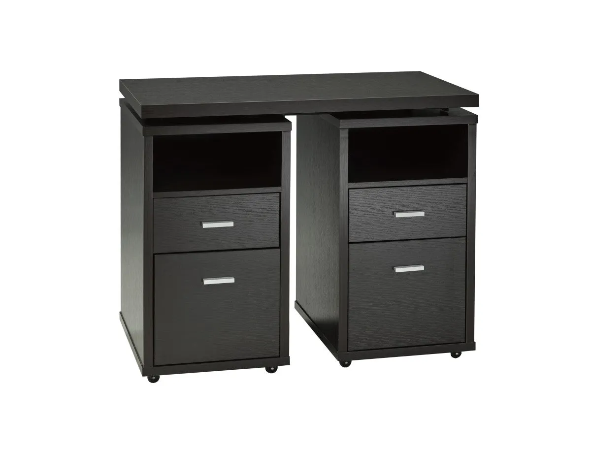 Dark Cherry Extendable Computer Desk With Storage, File Cabinets & Wheels- Model #18043B