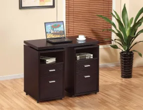 Dark Cherry Extendable Computer Desk With Storage, File Cabinets & Wheels- Model #18043B