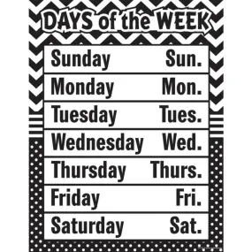 Days Of The Week Chart Black & White Chevron And Dots