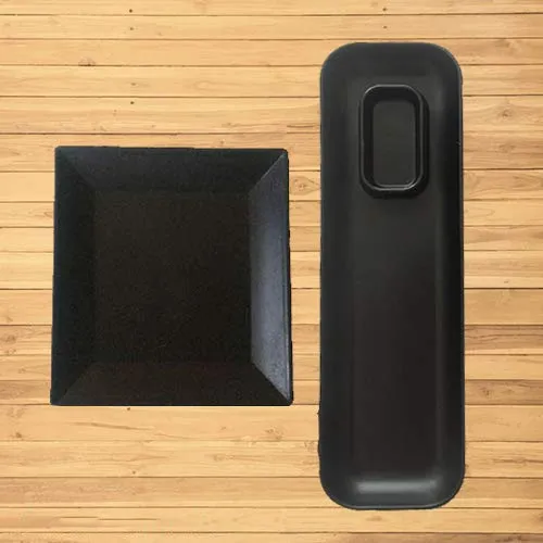 Decornt Serving Platter & Chat Plate Snack Plate - Acrylic Matte Finish - Set of 4 – Black Color (Serving Platter -2 Pieces - Rectangular & Chat Plate - 2Pieces - Square Shape)