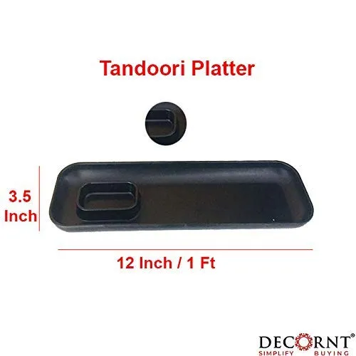 Decornt Serving Platter & Chat Plate Snack Plate - Acrylic Matte Finish - Set of 4 – Black Color (Serving Platter -2 Pieces - Rectangular & Chat Plate - 2Pieces - Square Shape)