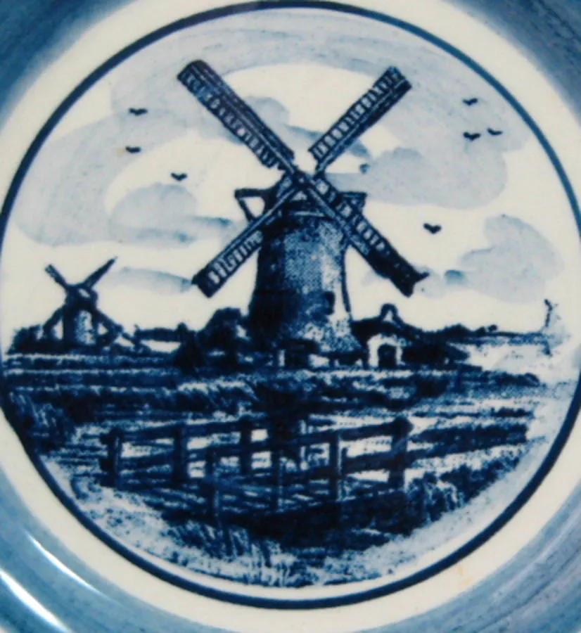 Delft Butter Pat Windmill Teabag Caddy Blue And White 1950s Small Plate Ring Dish