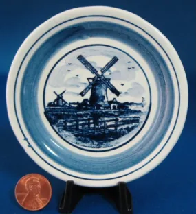 Delft Butter Pat Windmill Teabag Caddy Blue And White 1950s Small Plate Ring Dish