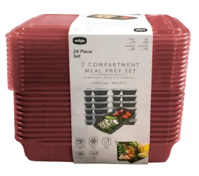 EDGE 24 PC 2 Section Rectangle Meal Prep Set (12 trays and 12 Lids) Red