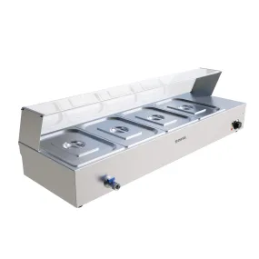 Empire Bain Marie Heated Display Unit 4 x 1/2 GN Pans & Lids With Glass Surround Sneeze Guard - EMP-BM4S