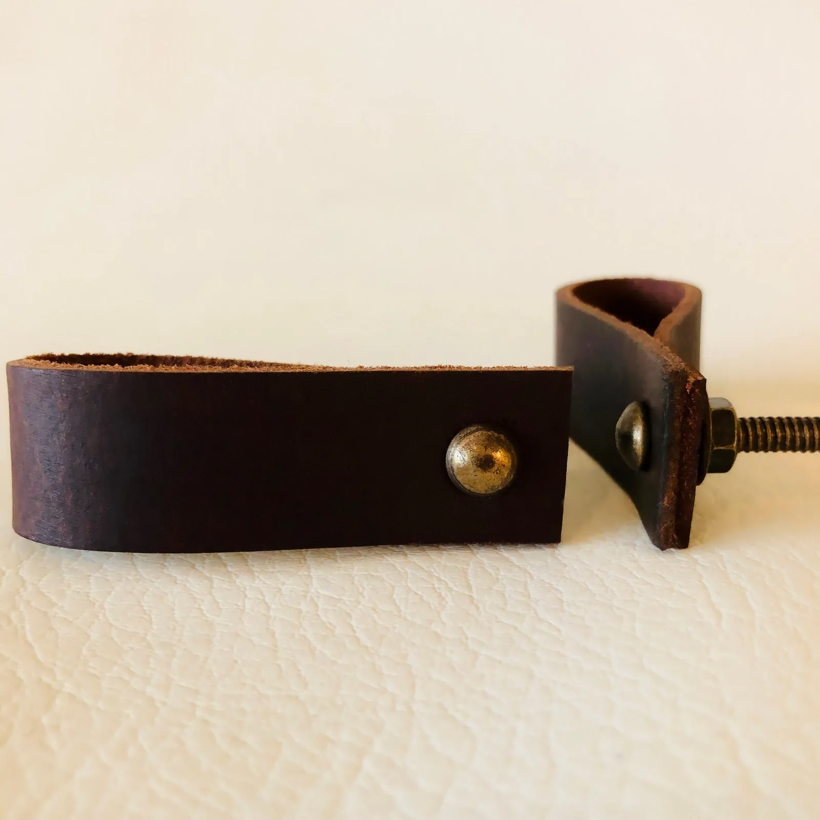 Faux Leather Loop Drawer Pulls In Tan or Brown 2.60 Inch Loop