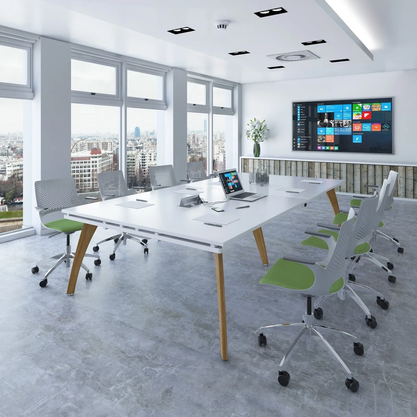 Fuze boardroom table add on unit 1600mm x 1600mm with central cutout 272mm x 132mm - white frame, white top
