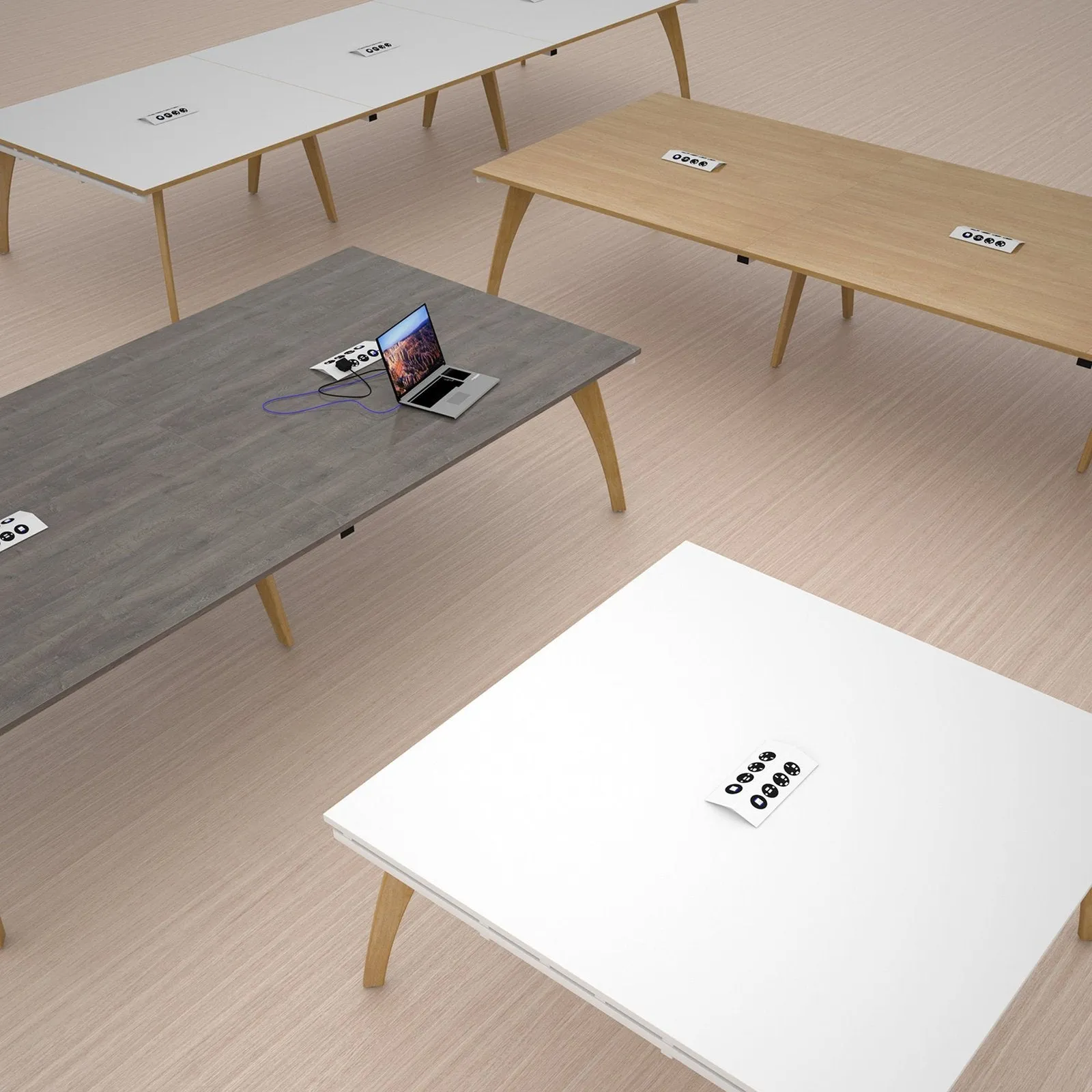 Fuze boardroom table add on unit 1600mm x 1600mm with central cutout 272mm x 132mm - white frame, white top