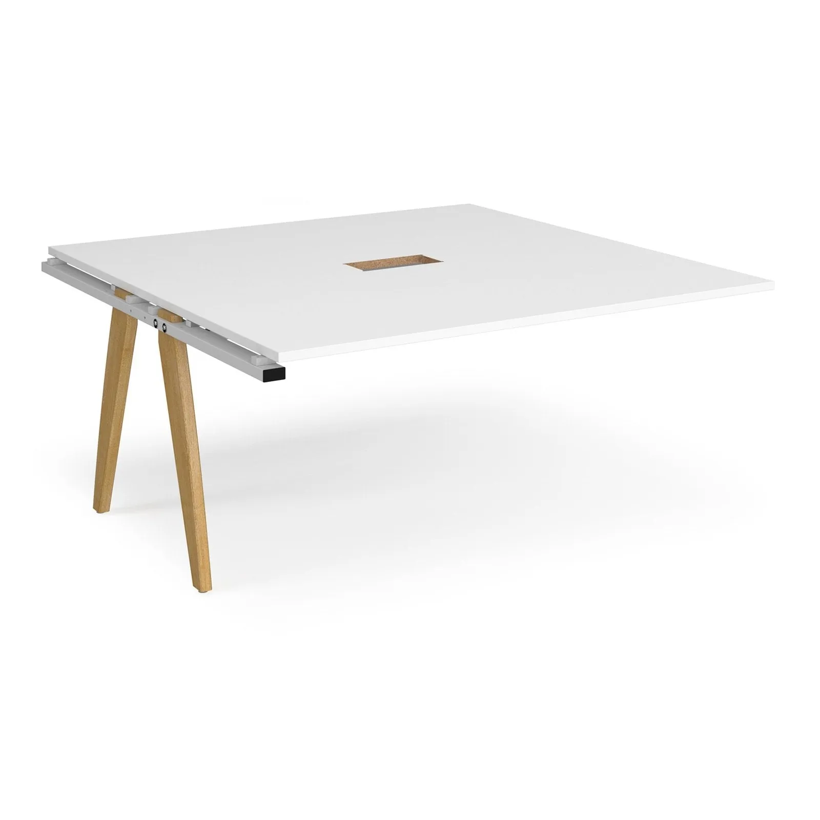 Fuze boardroom table add on unit 1600mm x 1600mm with central cutout 272mm x 132mm - white frame, white top