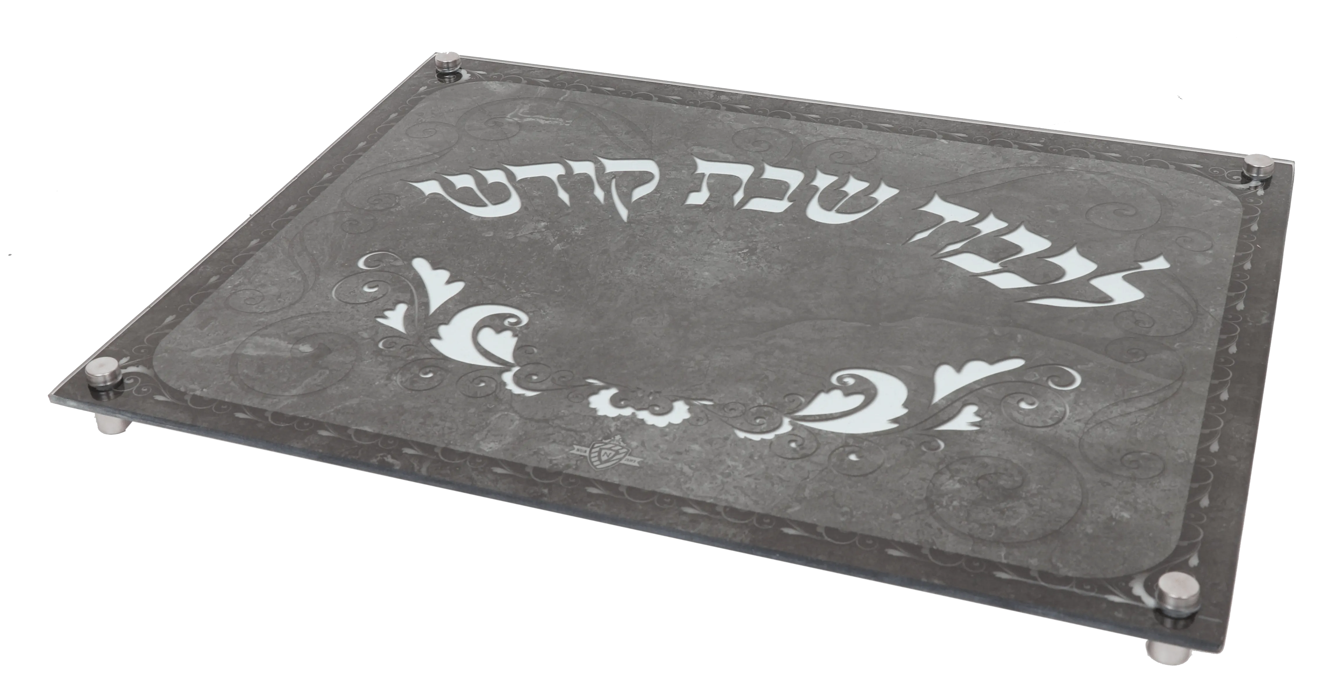 Glass Challah board gray marble with legs 12x16"