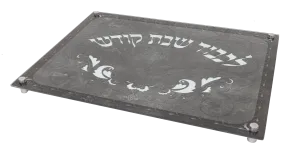 Glass Challah board gray marble with legs 12x16"