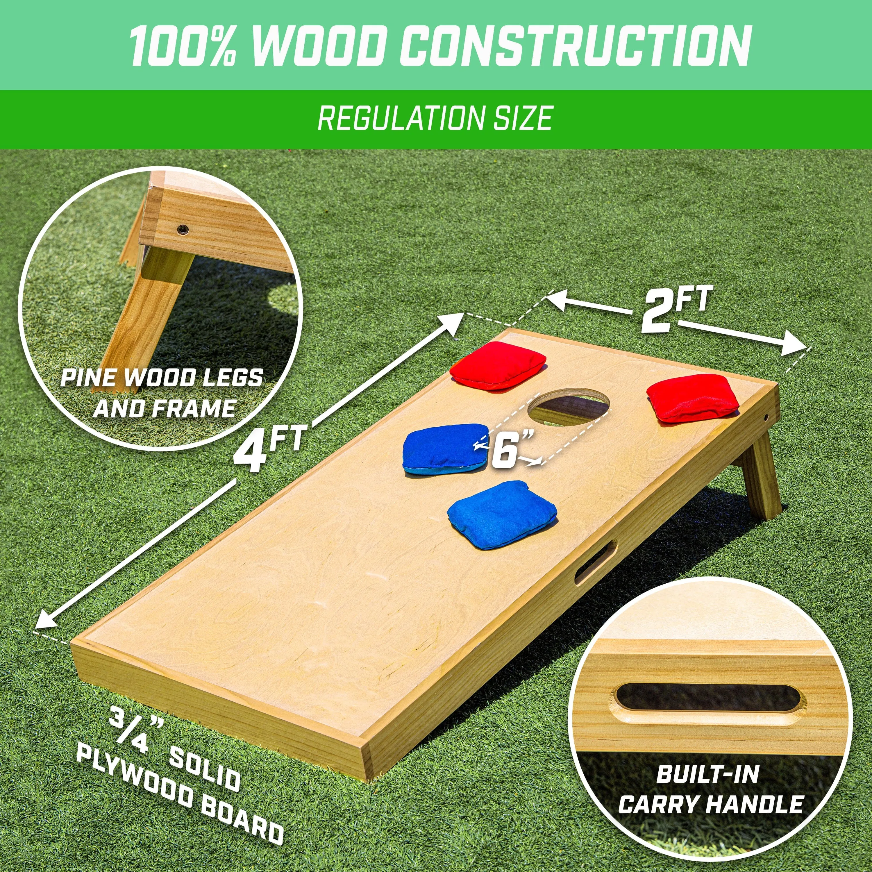 GoSports 4 ft x 2 ft Commercial Grade Cornhole Boards Set - Natural