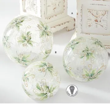 Holly Glittered LED  Tabletop Glass Globes with Timers