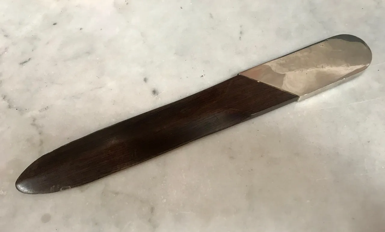Italian Silver Plate and Black Wood Turner Letter Opener, 1970s