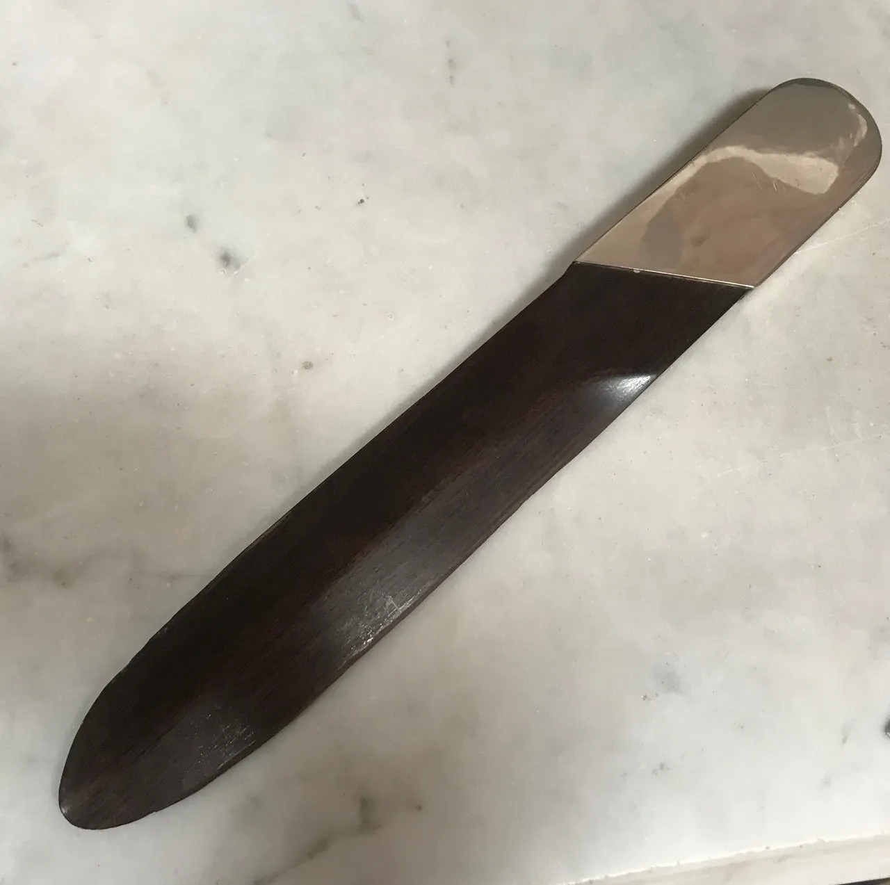 Italian Silver Plate and Black Wood Turner Letter Opener, 1970s