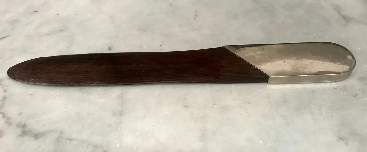 Italian Silver Plate and Black Wood Turner Letter Opener, 1970s