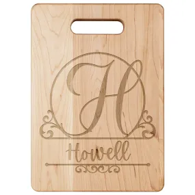 Letter Monogram Custom Family Name Maple Cutting Board 11.5" x 8.75"