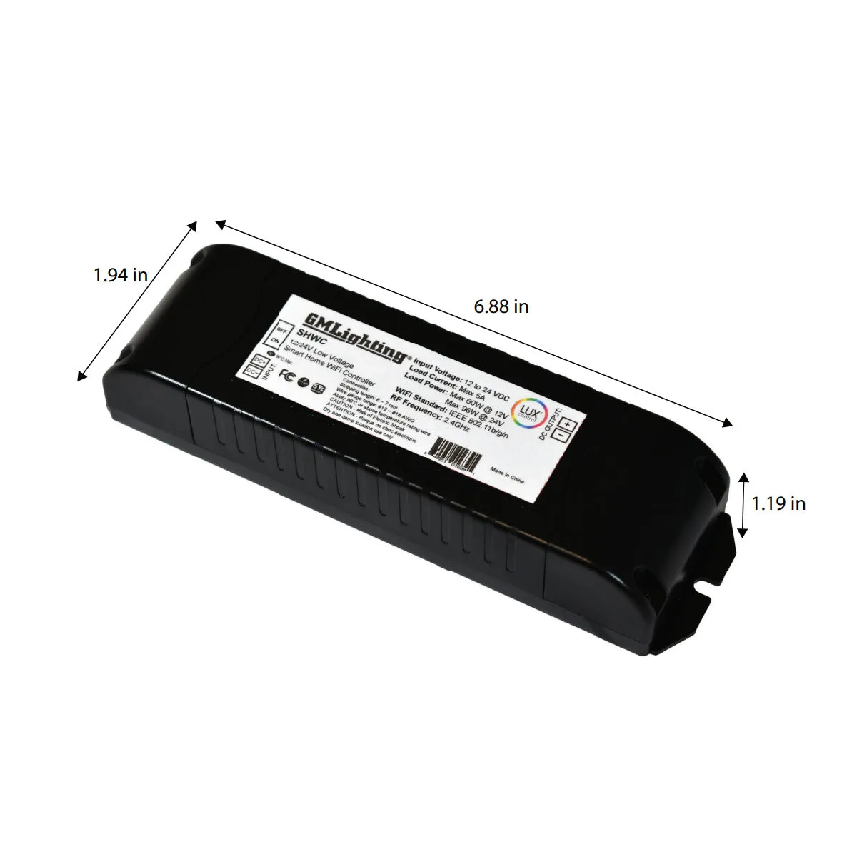 LUXcontrol LED Smart WiFi Controller, 1-Channel / 2-Wire, Standard 12V/24V Low Voltage, 5A