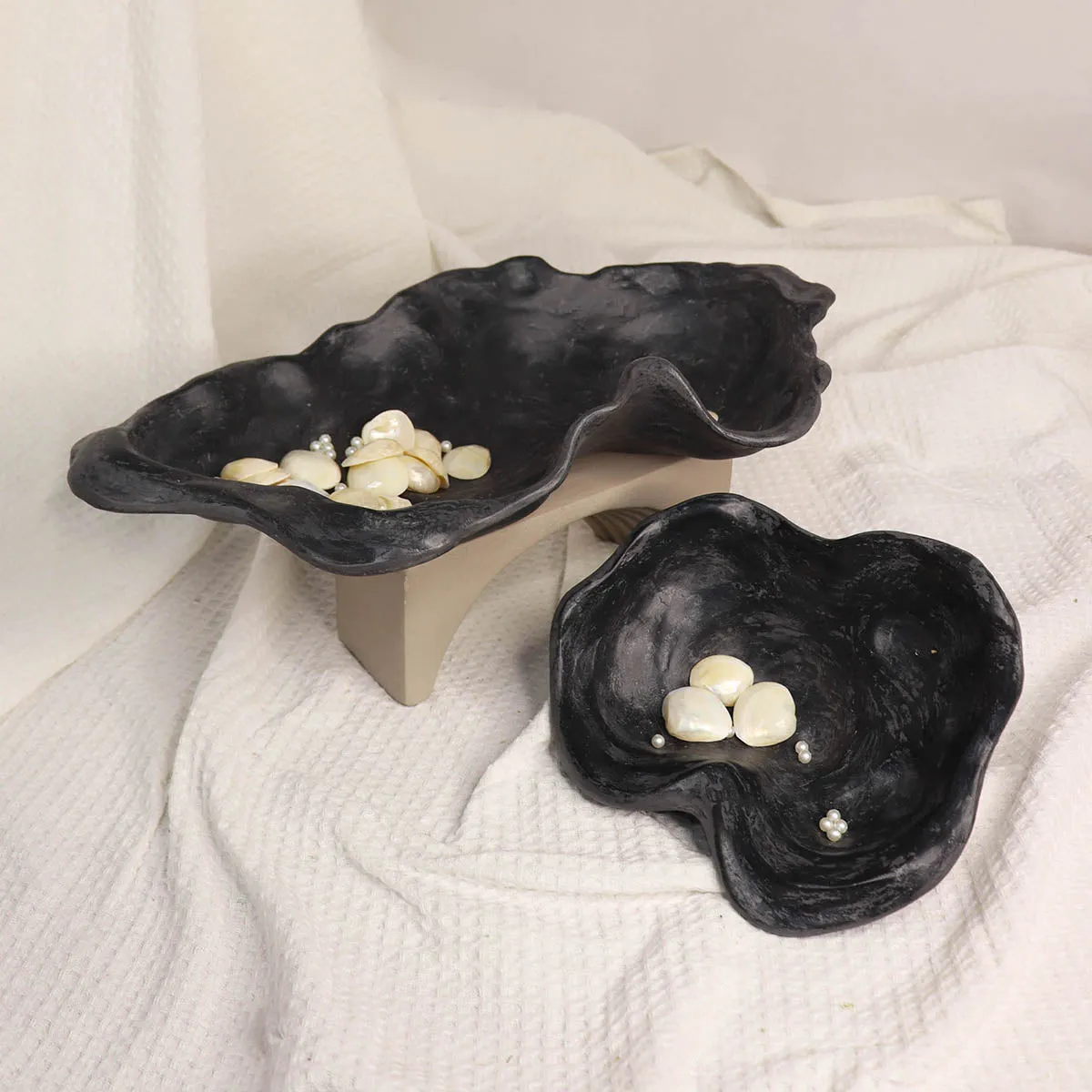 Marble Serving Bowl Platter | Black | Set of 2