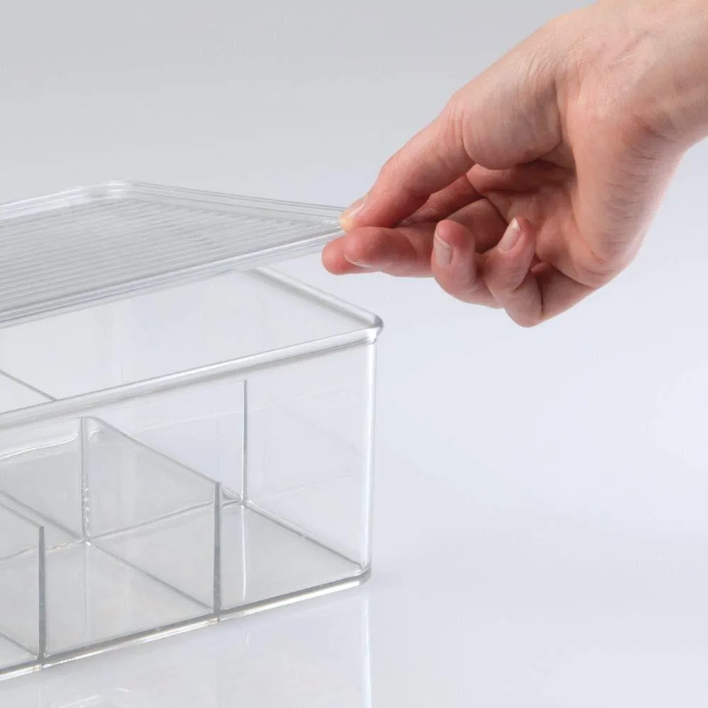 mDesign Stackable Plastic Tea Bag Holder Storage Bin Box for Kitchen Cabinets, Countertops, Pantry - Organizer Holds Beverage Bags, Cups, Pods, Packets, Condiment Accessories - 4 Pack - Clear