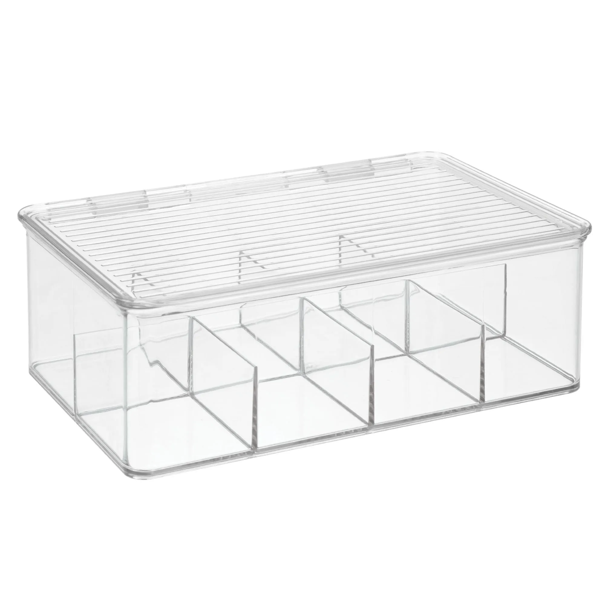 mDesign Stackable Plastic Tea Bag Holder Storage Bin Box for Kitchen Cabinets, Countertops, Pantry - Organizer Holds Beverage Bags, Cups, Pods, Packets, Condiment Accessories - 4 Pack - Clear