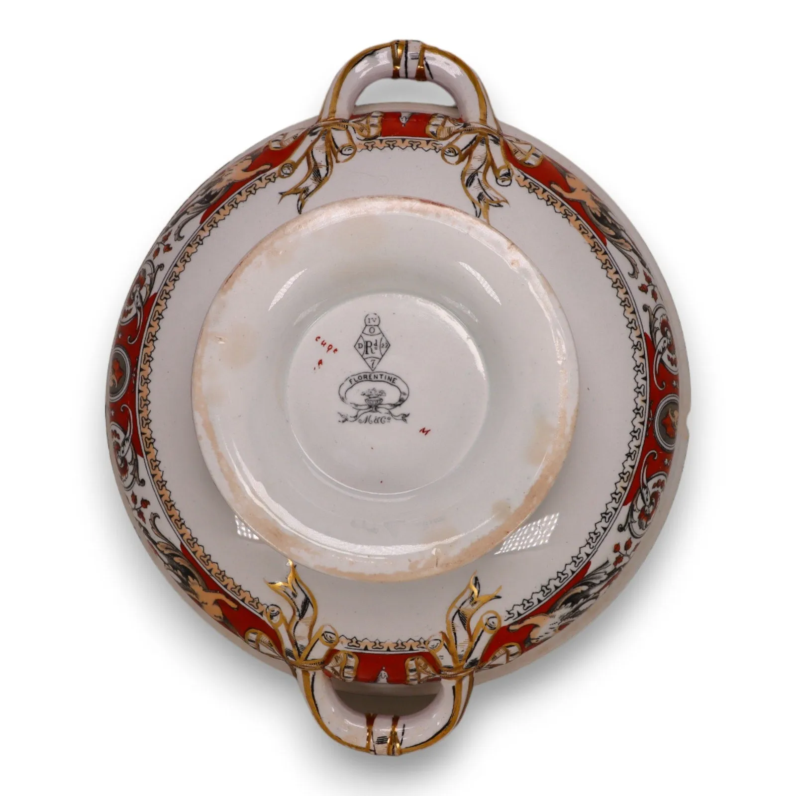 Minton Florentine Red C495 Compote Bowl Serving Dish England Antique 1862