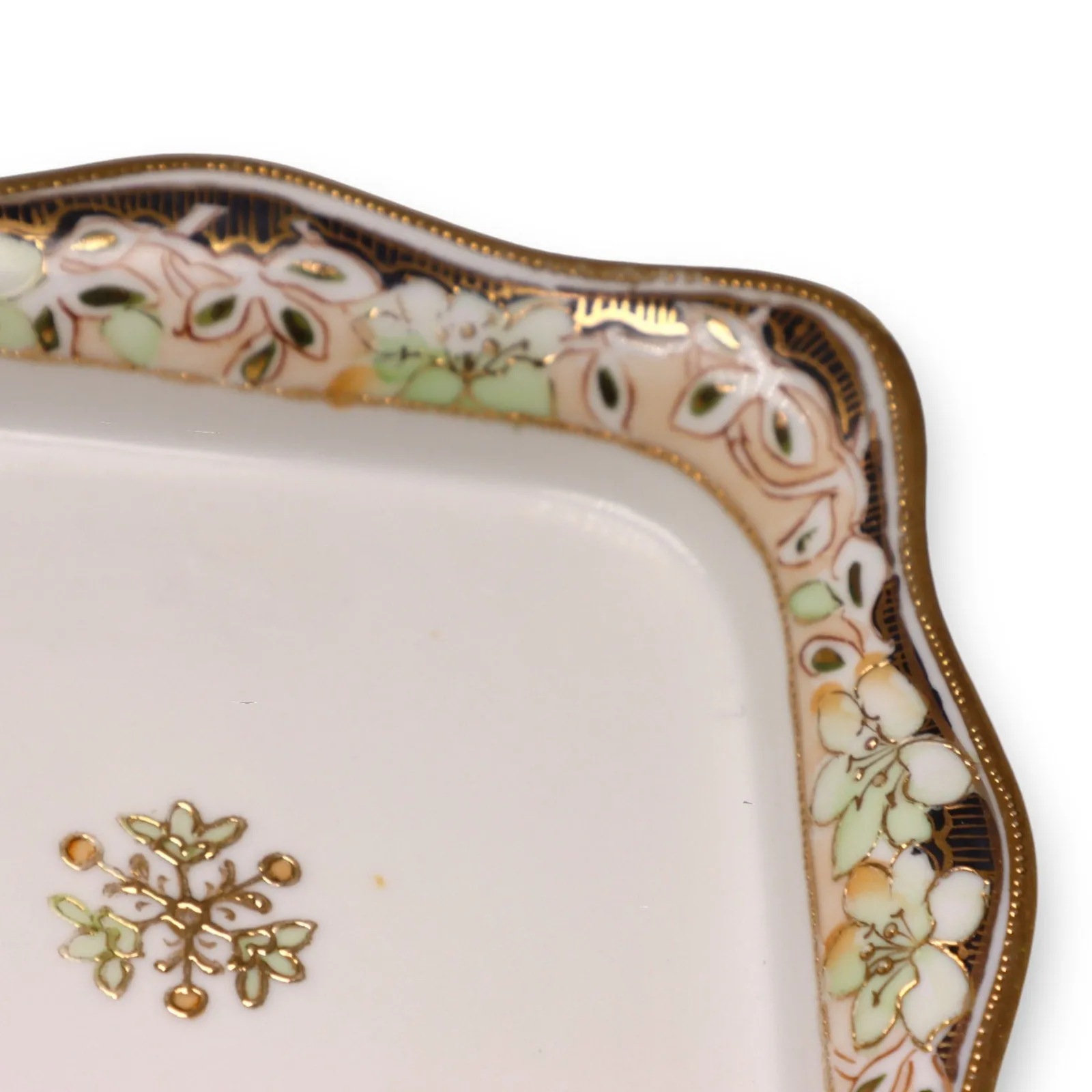 Morimura Bros Nippon Square Trinket Side Dish 5 1/4" Gold Floral Antique C 1900