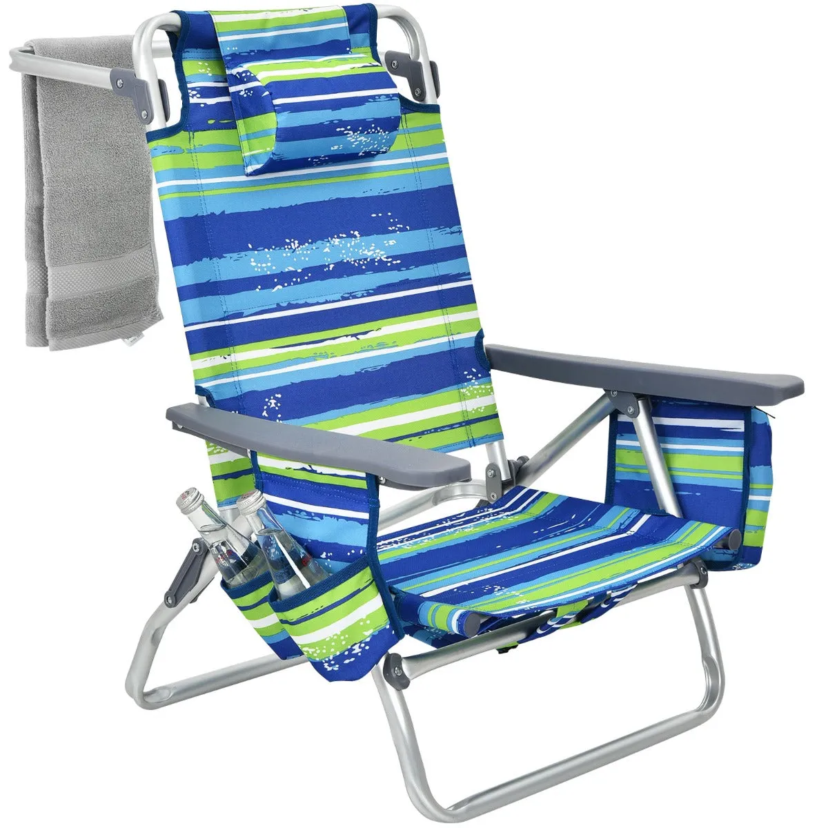 NNECW 2-Pack Folding Backpack 5-Position Beach Chair with Pillow for Outdoor Blue