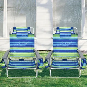 NNECW 2-Pack Folding Backpack 5-Position Beach Chair with Pillow for Outdoor Blue