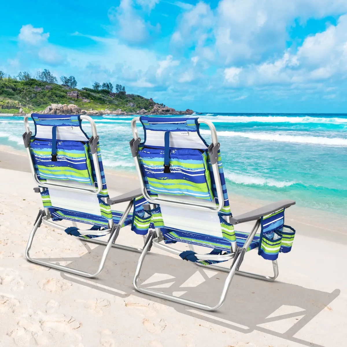 NNECW 2-Pack Folding Backpack 5-Position Beach Chair with Pillow for Outdoor Blue