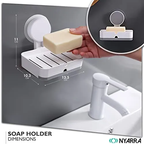 Nyarra Soap Holder for Bathroom, Non-Drill Wall Mount Magic Sticker Self Adhesive Soap Stand for Bathroom with Removable Drain Tray [NR-1348] acrylonitrile butadiene styrene abs