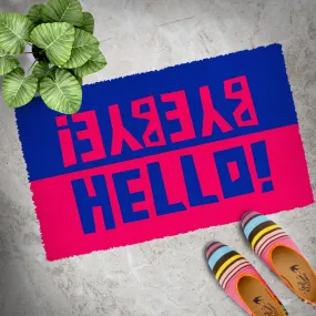 OnlyMat Colourful Blue and Red Hello, Bye Bye printed Coir Entrance Doormat