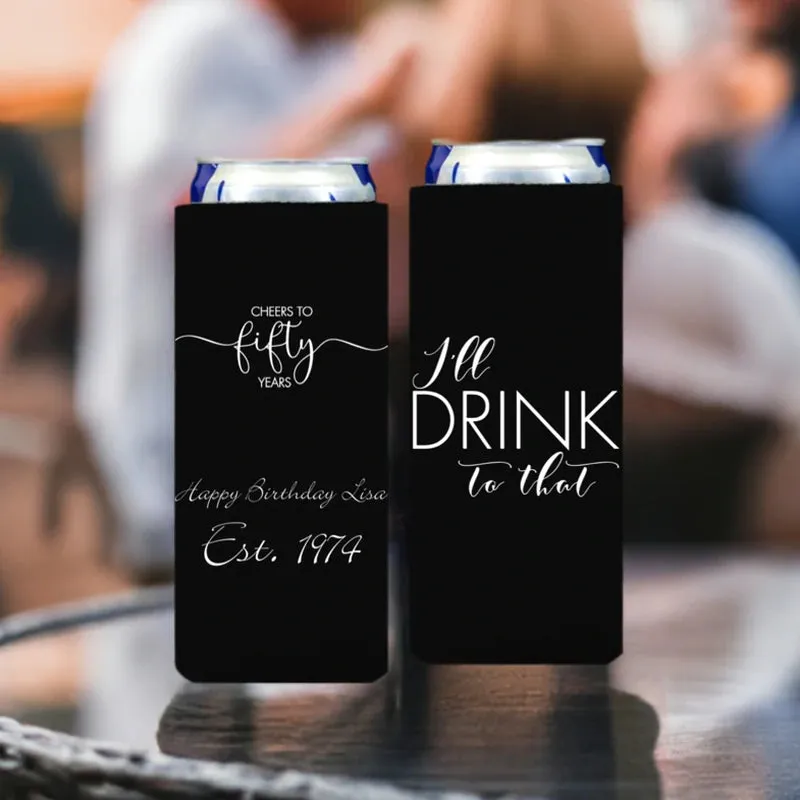 Personalized Adult Birthday Slim Can Cooler Favors