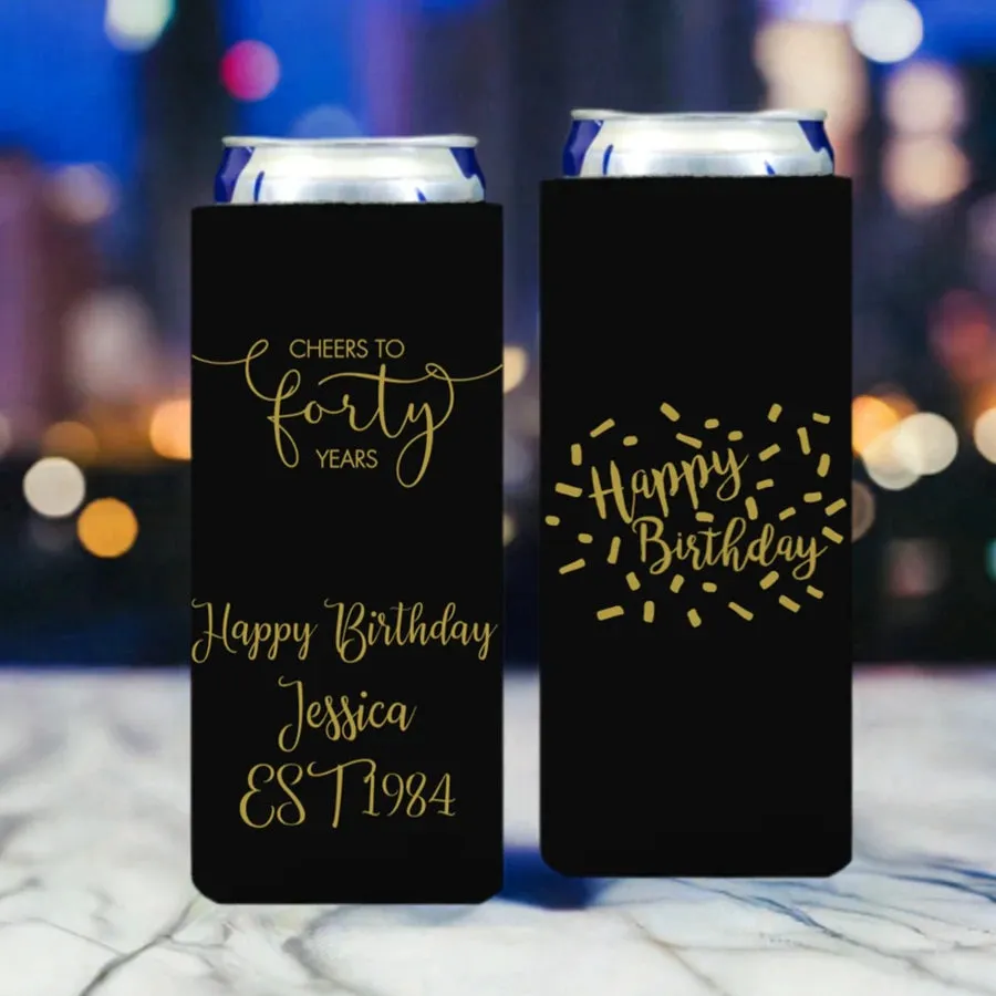 Personalized Adult Birthday Slim Can Cooler Favors