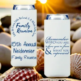 Personalized Family Reunion Slim Can Cooler Favors
