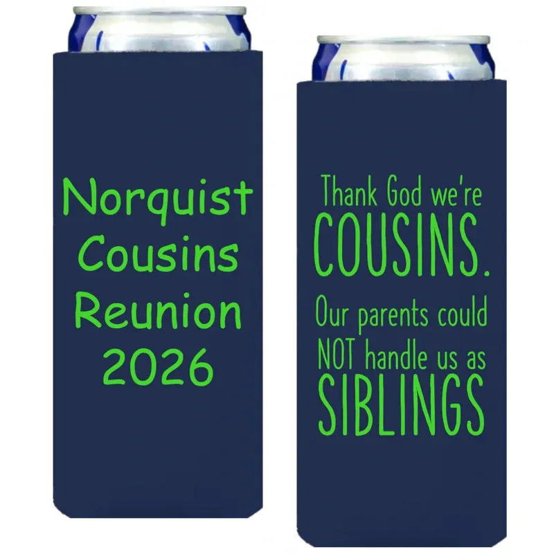 Personalized Family Reunion Slim Can Cooler Favors