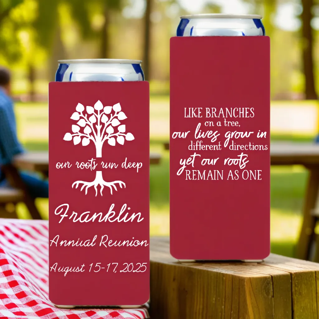 Personalized Family Reunion Slim Can Cooler Favors