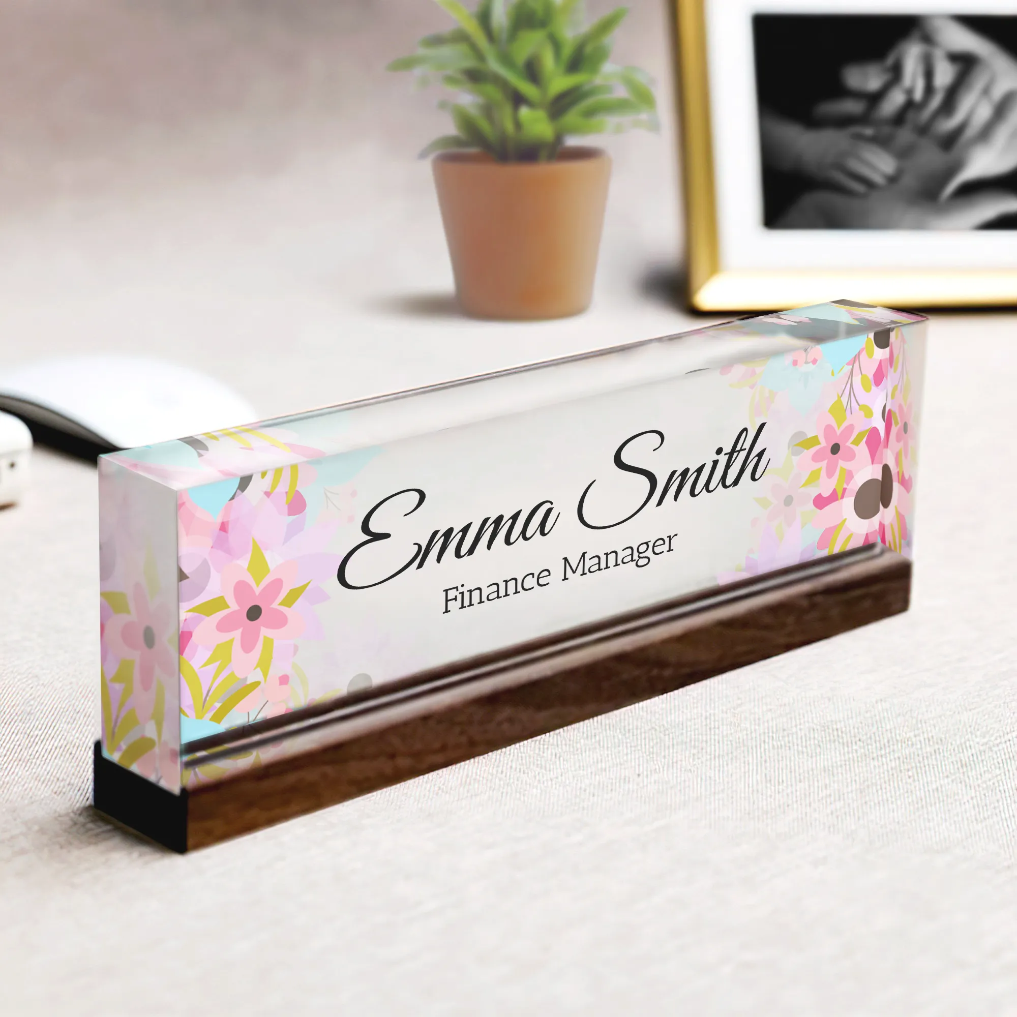 Personalized Name Plate Acrylic For Desk, Custom Employee Appreciation Gifts,  Custom Floral Desk Name Plate, Acrylic Desk Name TD81-29