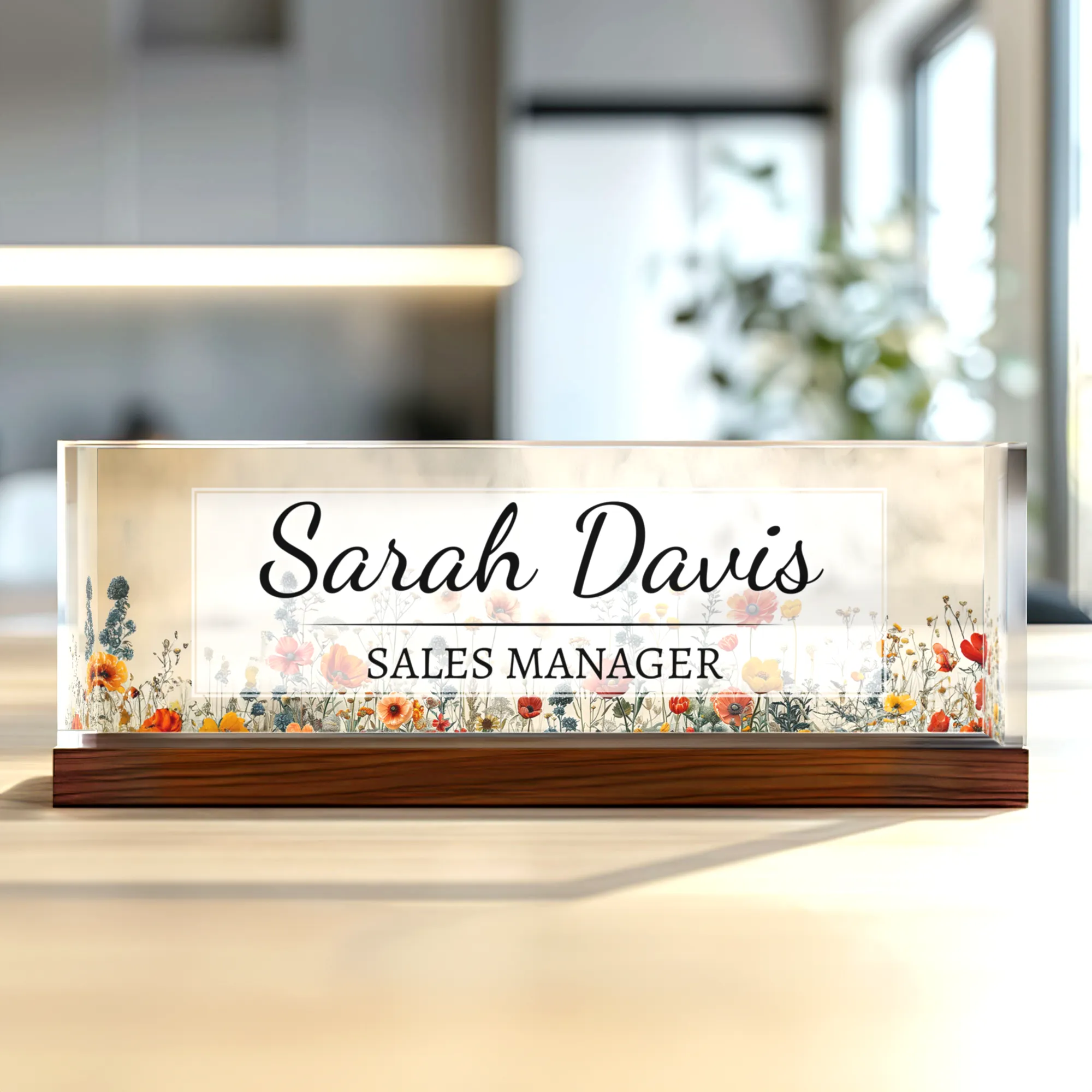 Personalized Name Plate Acrylic For Desk, Custom Employee Appreciation Gifts,  Custom Floral Desk Name Plate, Acrylic Desk Name TD81-29