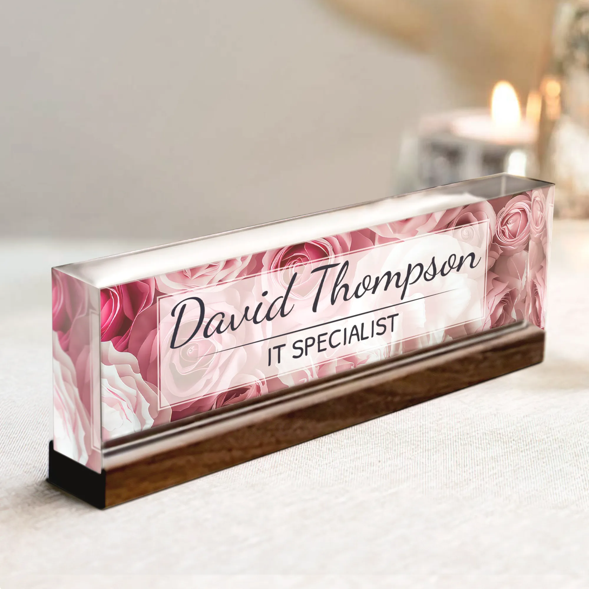 Personalized Name Plate Acrylic For Desk, Custom Employee Appreciation Gifts,  Custom Floral Desk Name Plate, Acrylic Desk Name TD81-29