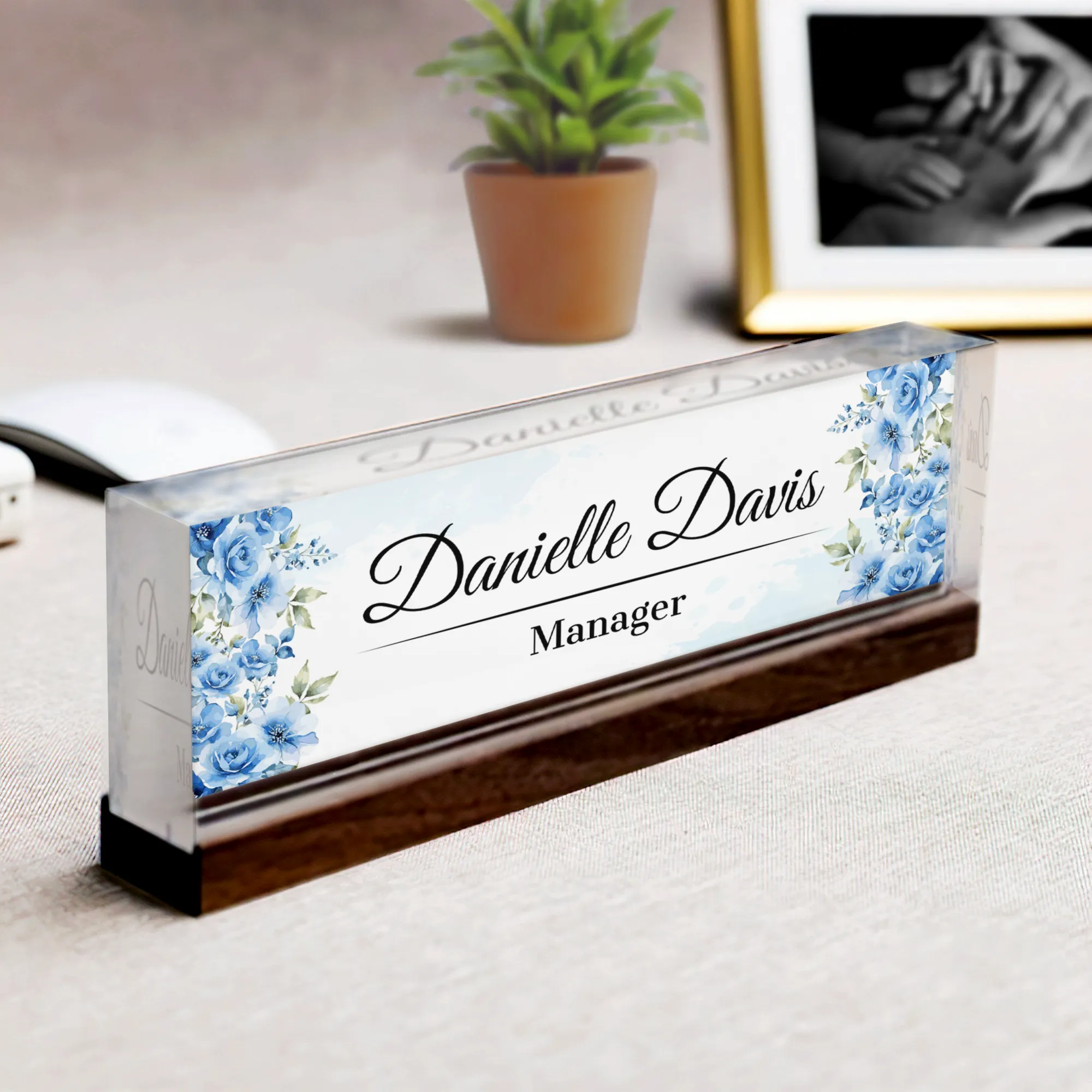 Personalized Name Plate Acrylic For Desk, Custom Employee Appreciation Gifts,  Custom Floral Desk Name Plate, Acrylic Desk Name TD81-29