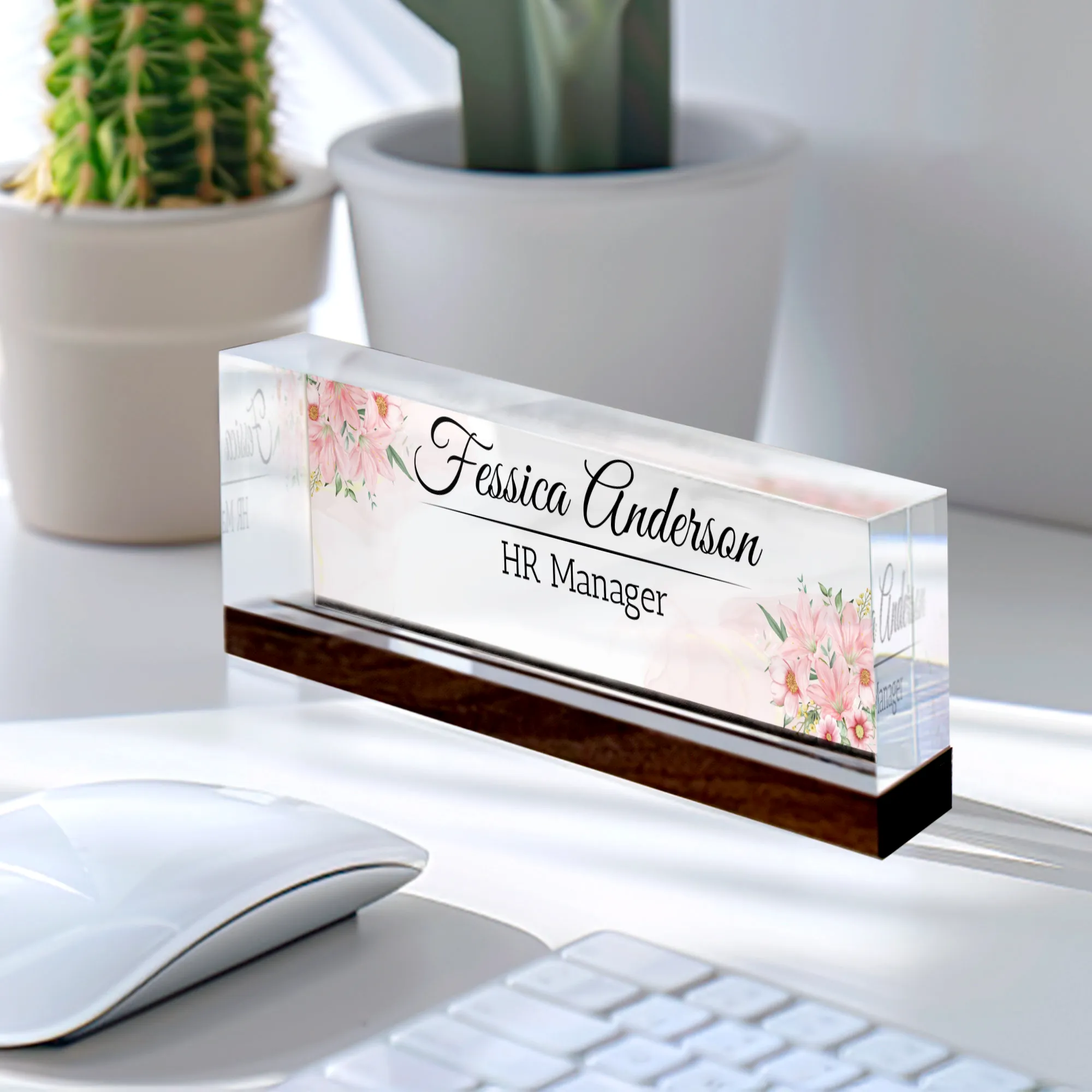 Personalized Name Plate Acrylic For Desk, Custom Employee Appreciation Gifts,  Custom Floral Desk Name Plate, Acrylic Desk Name TD81-29
