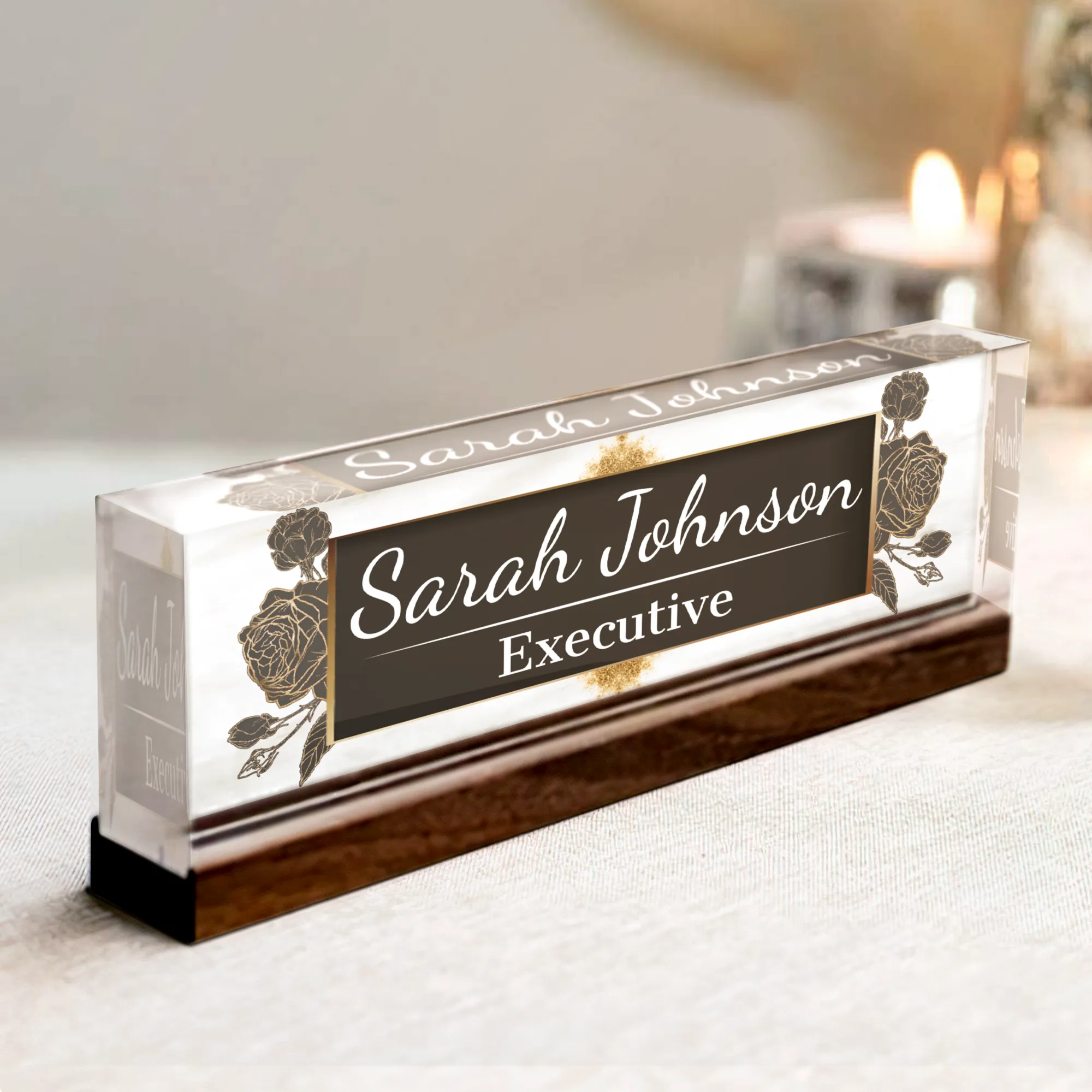 Personalized Name Plate Acrylic For Desk, Custom Employee Appreciation Gifts,  Custom Floral Desk Name Plate, Acrylic Desk Name TD81-29