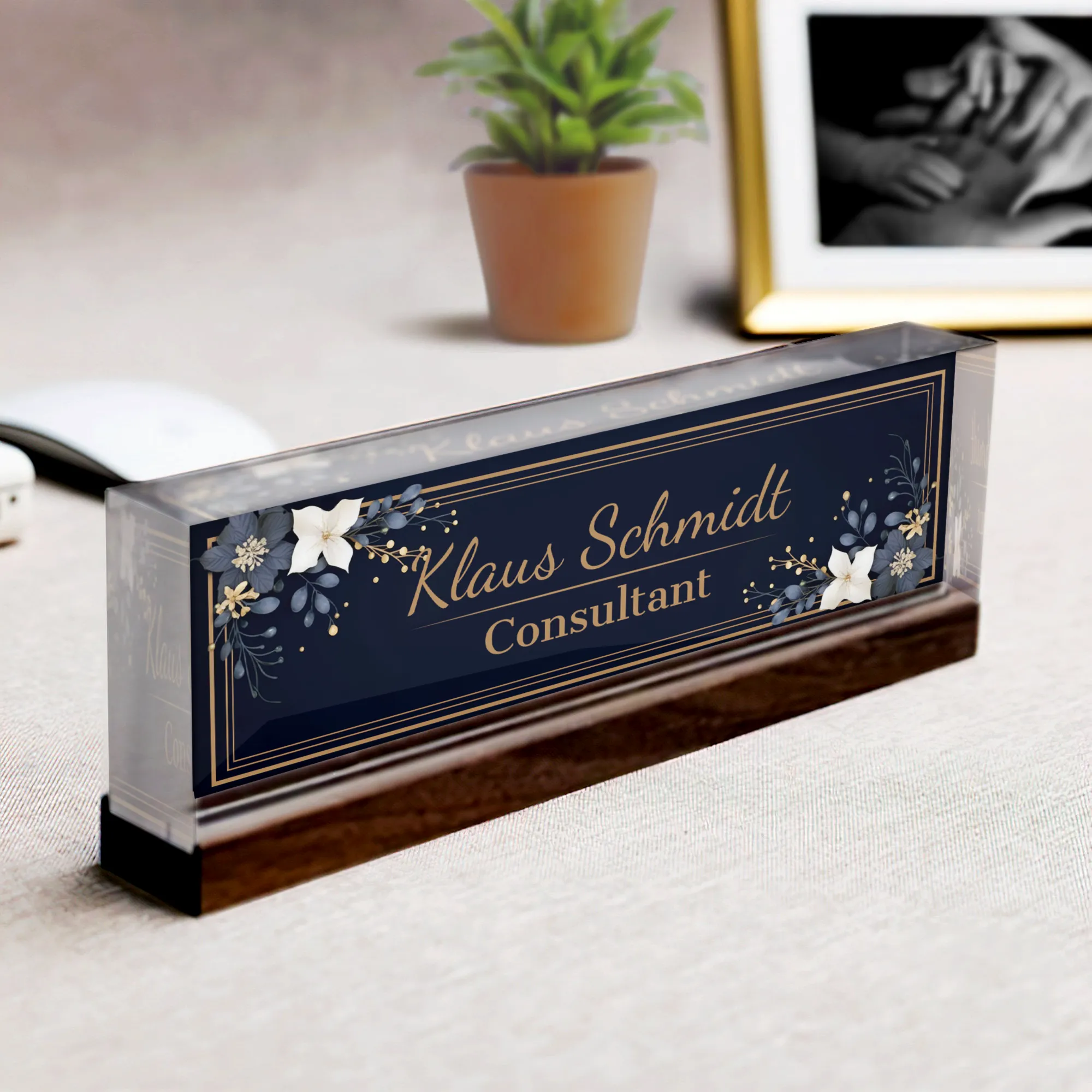 Personalized Name Plate Acrylic For Desk, Custom Employee Appreciation Gifts,  Custom Floral Desk Name Plate, Acrylic Desk Name TD81-29